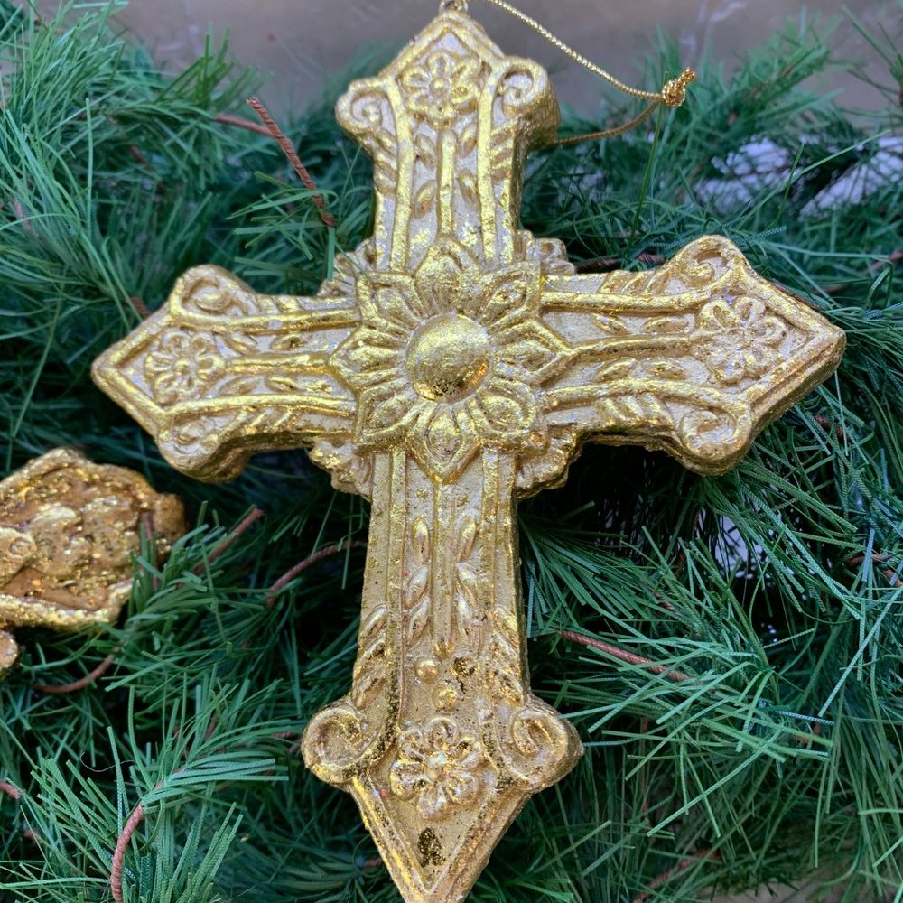 Holiday Gold Cross ornaments - set of 2 - Picture 4 of 4